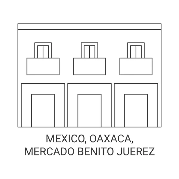 メキシコ オアハカ メラド ベニート フエレス旅行のランドマークラインベクトルイラスト — ストックベクタ