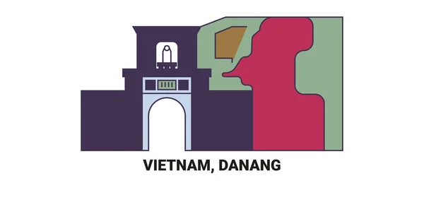Vietnam Danang Travel Landmark Line Vector Illustration — Stock Vector