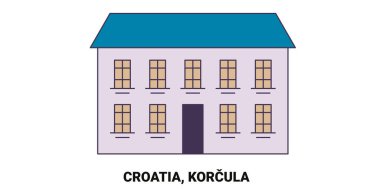 Hırvatistan ve Korcula tarihi sınır çizgisi illüstrasyonunda seyahat ediyorlar