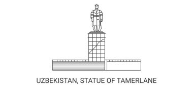 Özbekistan, Tamerlane Heykeli, seyahat çizgisi çizgisi çizimi