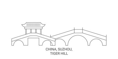 Çin, Suzhou, Tiger Hill seyahat çizgisi vektör çizimi