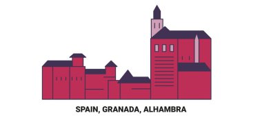İspanya, Granada, Alhambra, seyahat çizgisi vektör illüstrasyonu