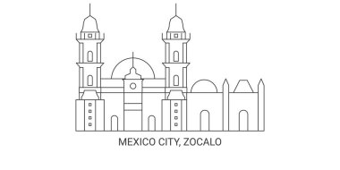 Mexico City ve Zocalo seyahat çizgisi çizimi