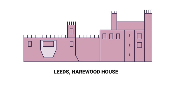 Leeds Harewood House Illustrazione Vettoriale Della Linea Guida Viaggio — Vettoriale Stock