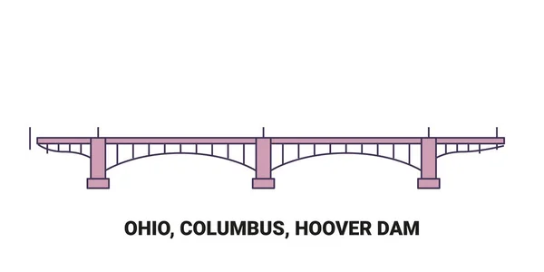 United States Ohio Columbus Hoover Dam Travel Landmark Line Vector — Stock Vector