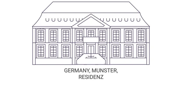 Germania Munster Residenz Viaggi Punto Riferimento Linea Vettoriale Illustrazione — Vettoriale Stock