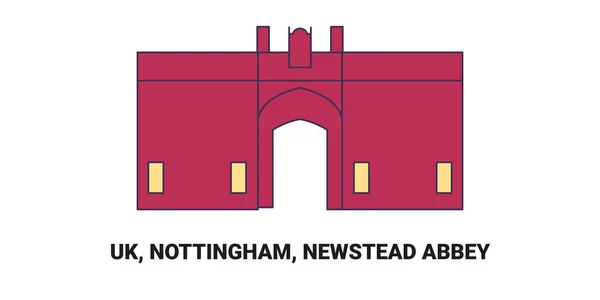 Inglaterra Nottingham Abadia Newstead Ilustração Vetor Linha Referência Viagem —  Vetores de Stock
