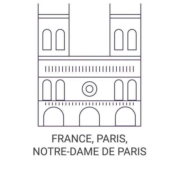 Francie Paříž Notredame Paris Cestovní Orientační Čára Vektor Ilustrace — Stockový vektor