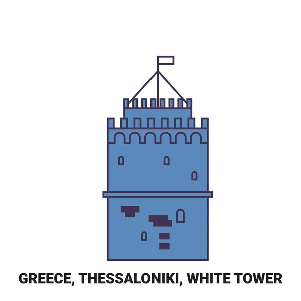 Grekland Thessaloniki White Tower Resa Landmärke Linje Vektor Illustration — Stock vektor