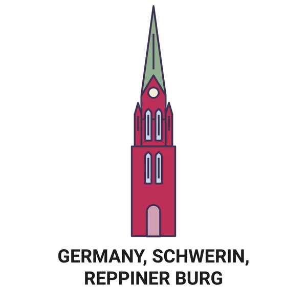 Allemagne Schwerin Reppiner Burg Travel Illustration Vectorielle Ligne Historique — Image vectorielle