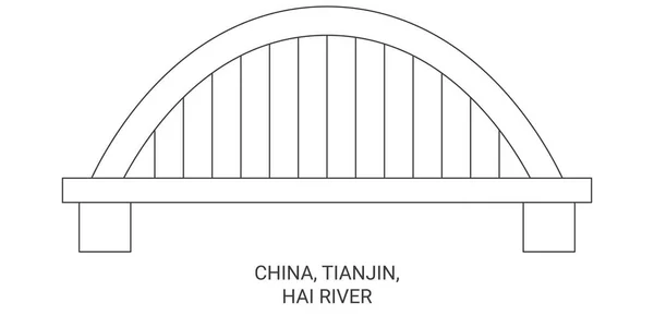 Kina Tianjin Hai River Resa Landmärke Linje Vektor Illustration — Stock vektor