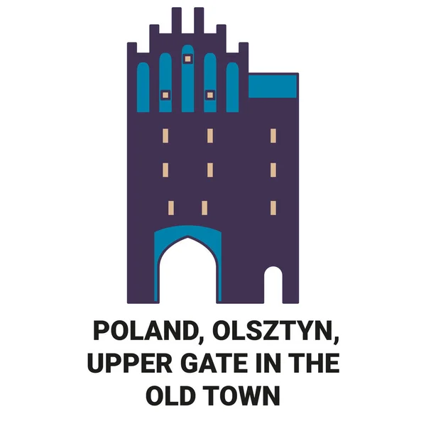 Polônia Olsztyn Portão Superior Cidade Velha Viagem Marco Linha Vetor — Vetor de Stock
