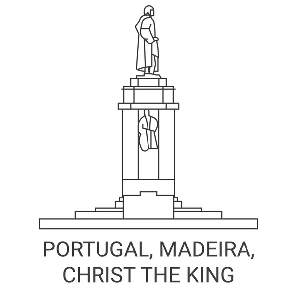 Portugal Madeira Kristus Kungen Reser Landmärke Linje Vektor Illustration — Stock vektor