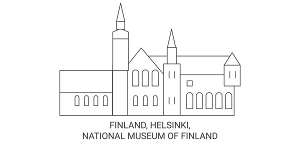 Finland Helsinki National Museum Finland Travel Landmark Line Vector Illustration — Stock Vector