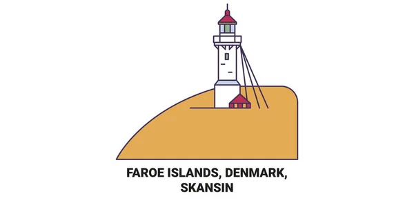 Dänemark Färöer Inseln Skansin Reise Meilenstein Linienvektorillustration — Stockvektor