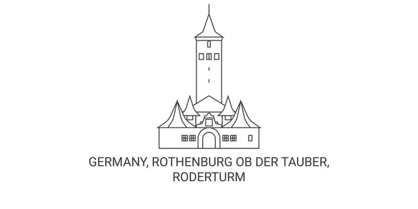 Deutschland Rothenburg Der Tauber Roderturm Reisesehenswürdigkeit Linienvektorillustration — Stockvektor