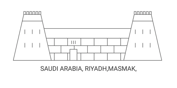 Arabia Saudita Riyadh Masmak Illustrazione Vettoriale Della Linea Riferimento Viaggio — Vettoriale Stock
