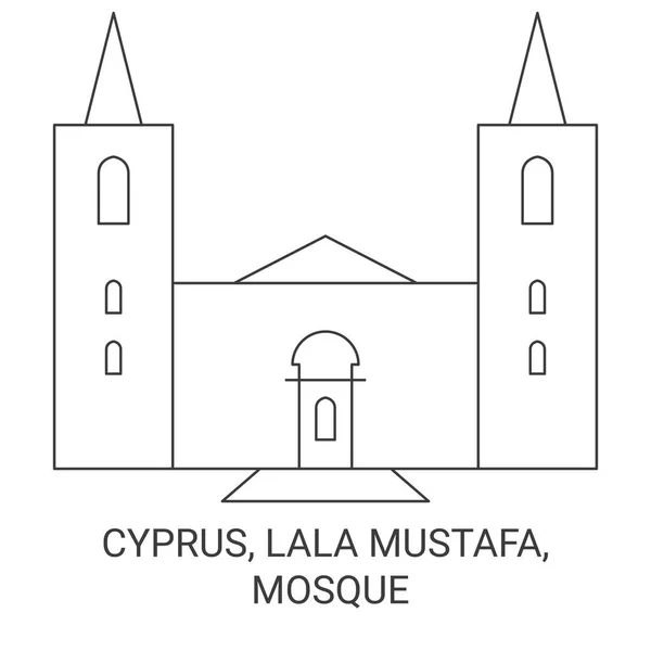 Cipro Lala Mustafa Moschea Viaggi Punto Riferimento Linea Vettoriale Illustrazione — Vettoriale Stock