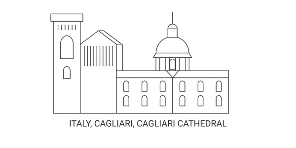 Itálie Cagliari Cagliari Katedrála Cestovní Památkové Linie Vektor Ilustrace — Stockový vektor