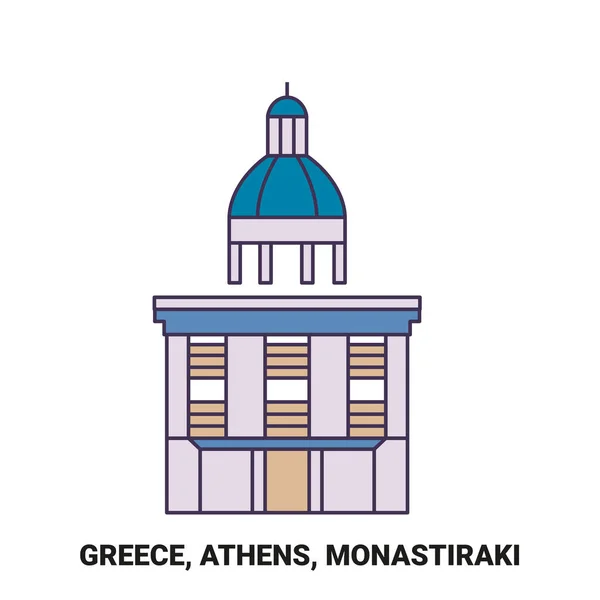 Grecia Atenas Monastiraki Viaje Hito Línea Vector Ilustración — Archivo Imágenes Vectoriales