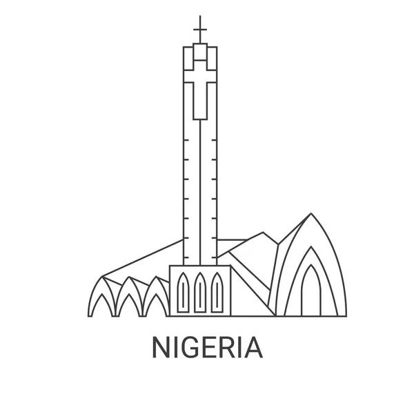 Nigeria Viaje Hito Línea Vector Ilustración — Vector de stock