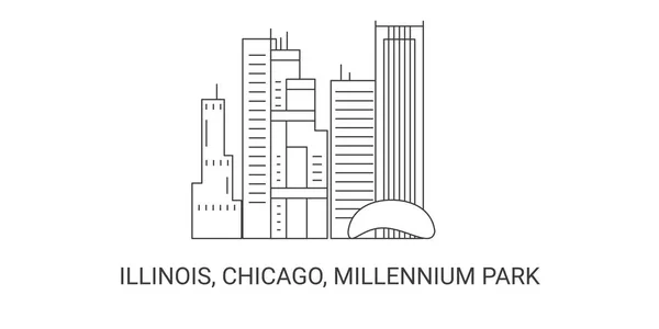 Estados Unidos Illinois Chicago Millennium Park Línea Referencia Viaje Vector — Vector de stock