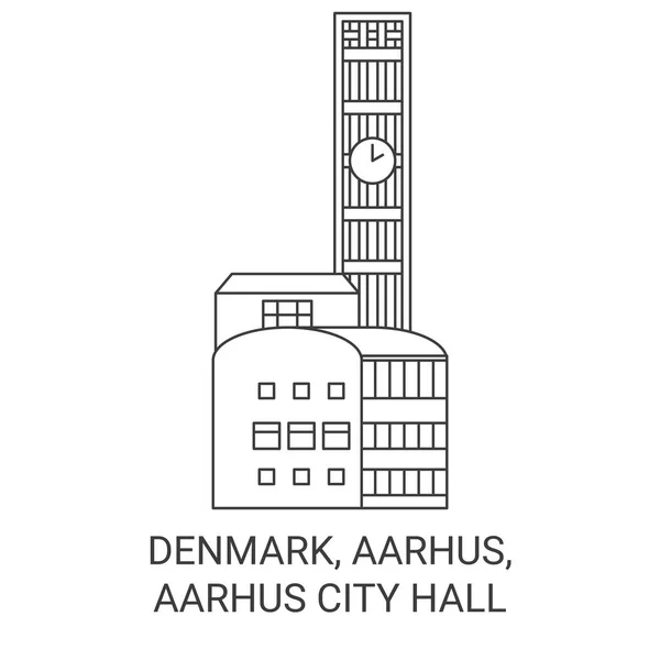 Dinamarca Aarhus Aarhus City Hall Viagem Marco Linha Vetor Ilustração — Vetor de Stock