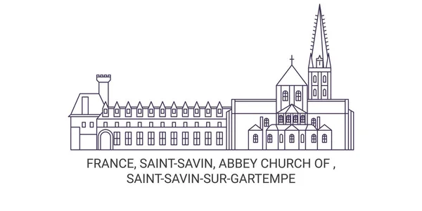 Franciaország Saintsavin Abbey Church Saintsavinsurgartempe Utazás Mérföldkő Vonal Vektor Illusztráció — Stock Vector