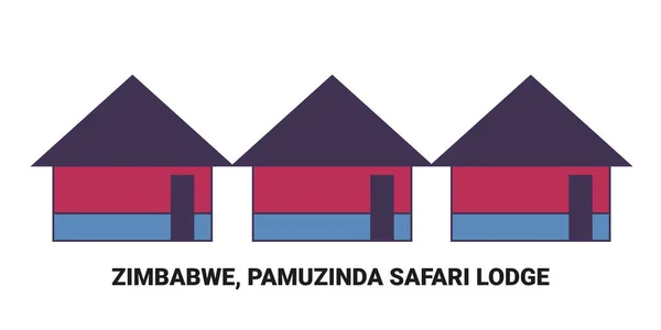 Zimbabwe Pamuzinda Safari Lodge Travel Landmark Line Vector Illustration — Stock Vector