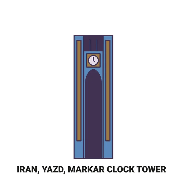 Irão Yazd Markar Relógio Torre Viagens Marco Linha Vetor Ilustração —  Vetores de Stock