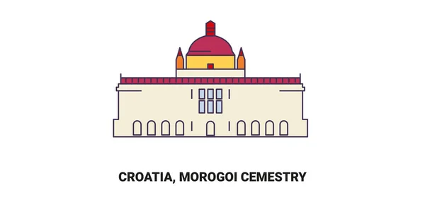 Kroatien Morogoi Friedhofsreise Grenzstein Linienvektorillustration — Stockvektor