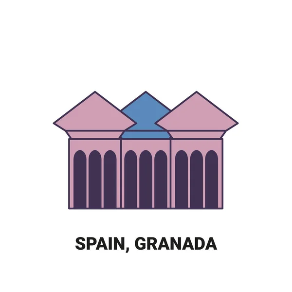 スペイン グラナダ 旅行ランドマークラインベクトル図 — ストックベクタ