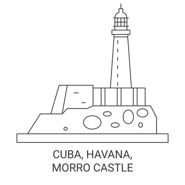Cuba Habana Castillo Morro Recorrido Hito Línea Vector Ilustración — Archivo Imágenes Vectoriales