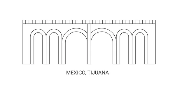 メキシコ ティフアナ旅行ランドマークラインベクトルイラスト — ストックベクタ