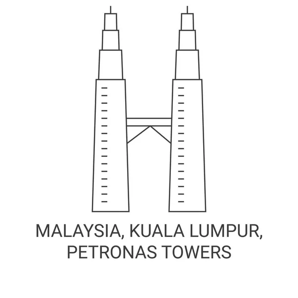 Malásia Kuala Lumpur Petronas Towers Viagem Marco Linha Vetor Ilustração —  Vetores de Stock