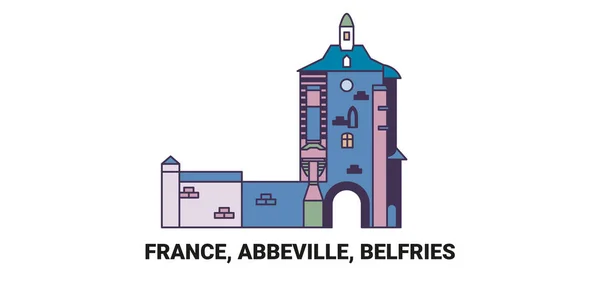 France Abbeville Belfries Voyages Illustration Vectorielle Ligne Historique — Image vectorielle