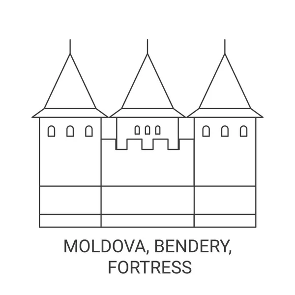 Moldova Bendery Fortress Travel Landmark Line Vector Illustration — Stock Vector
