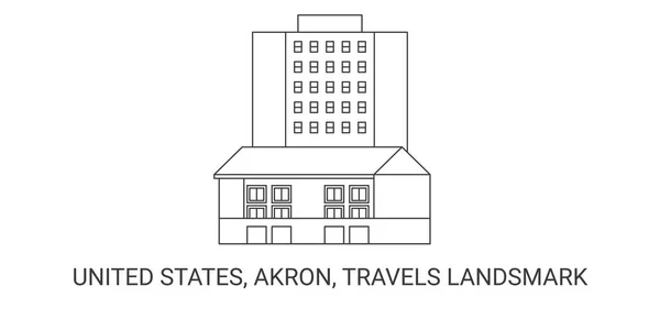 Estados Unidos Akron Travels Landsmark Línea Referencia Viaje Vector Ilustración — Vector de stock