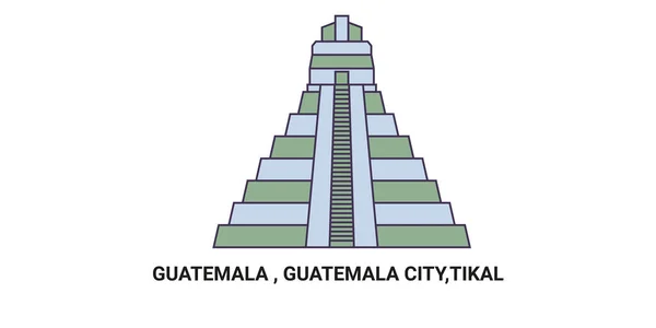 Guatemala Città Del Guatemala Tikal Illustrazione Vettoriale Della Linea Riferimento — Vettoriale Stock