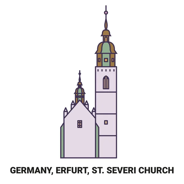 Německo Erfurt Severi Kostel Cestovní Orientační Linie Vektor Ilustrace — Stockový vektor