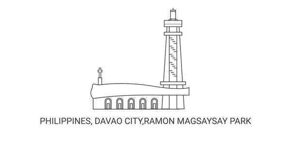 フィリピン ダバオ市 ラモンMagsaysay公園 旅行ランドマークラインベクトルイラスト — ストックベクタ