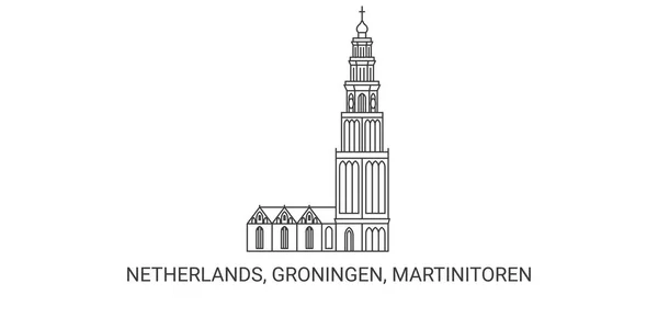 Holanda Groningen Martinitoren Ilustração Vetor Linha Referência Viagem — Vetor de Stock