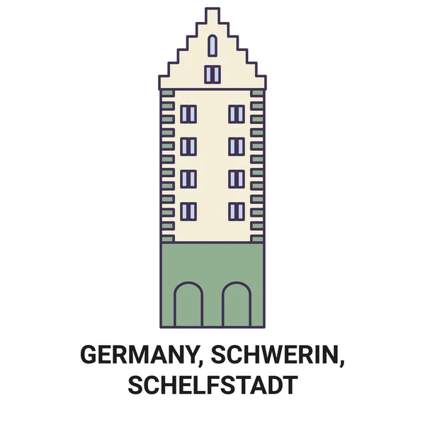 Alemanha Schwerin Schelfstadt Viagem Marco Linha Vetor Ilustração —  Vetores de Stock