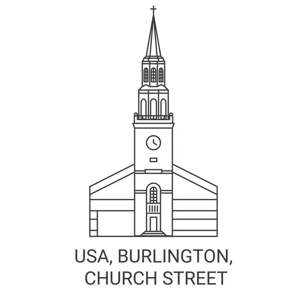 Usa Burlington Church Street Travel Landmark Line Vector Illustration — 스톡 벡터