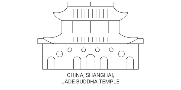 China Shanghai Jade Buddha Tempel Reise Meilenstein Linienvektorillustration — Stockvektor