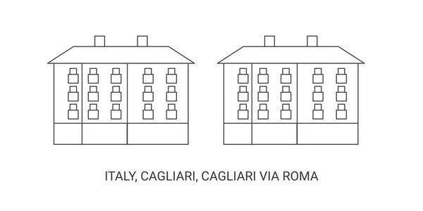 Italy Cagliari Cagliari Roma Travel Landmark Line Vector Illustration — Stock Vector