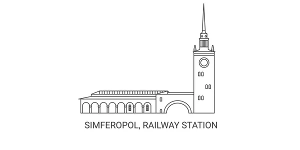 Russia Simferopol Railway Station Travel Landmark Line Vector Illustration — 스톡 벡터
