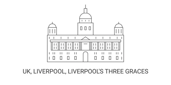 England Liverpool Liverpools Tre Graces Resa Landmärke Linje Vektor Illustration — Stock vektor