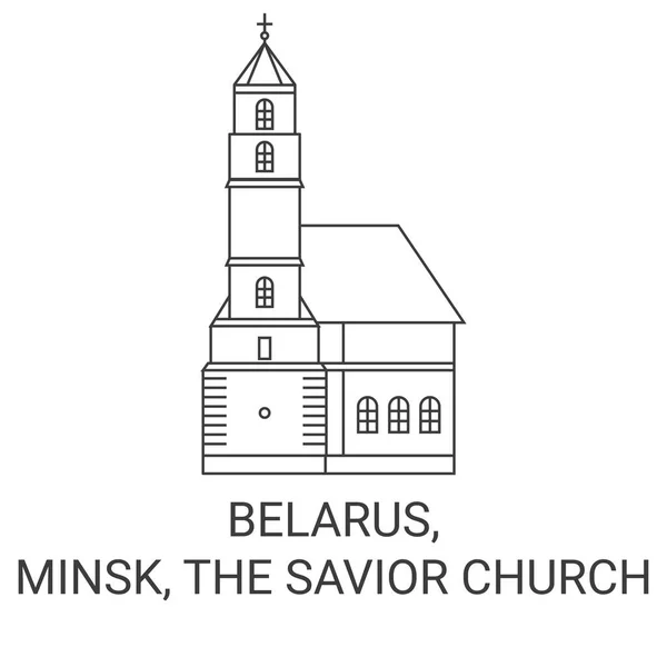 Bielorrusia Minsk Salvador Iglesia Viaje Hito Línea Vector Ilustración — Archivo Imágenes Vectoriales