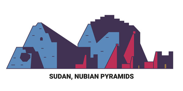 Sudan, Nubian Pyramids, travel landmark line vector illustration